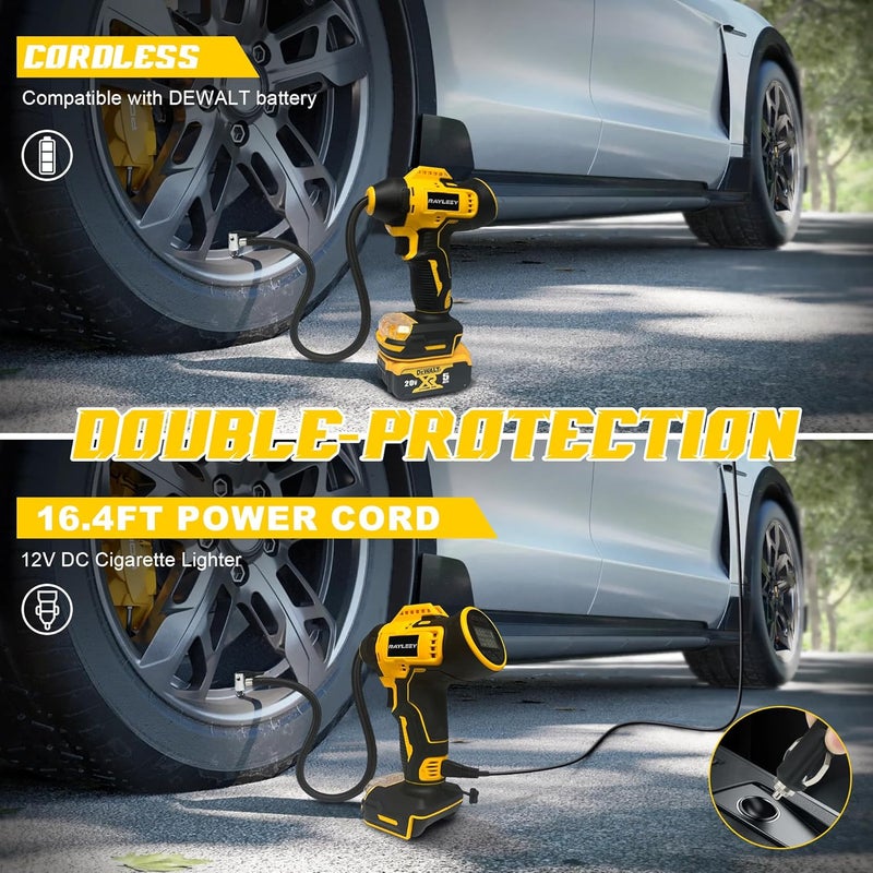 RAYLEEY Tire Inflator Cordless for Dewalt MAX 20V Battery [Tool Only], 160PSI Portable Air Inflator with Pressure Gauge, Auto-Shut Off & Fast Inflation, Auto Air Pump for Car, Motorcycle, Bike, Ball - Image 3
